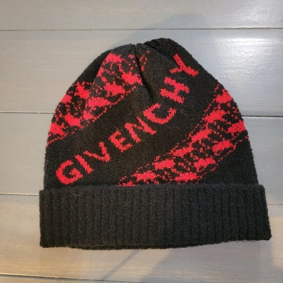 Givenchy Unisex Houndstooth Logo across front Wool Blend Beanie Winter Hat main image 6